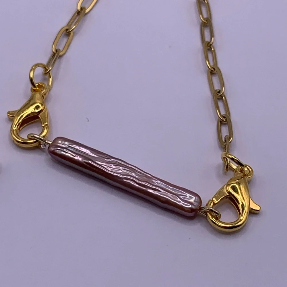 Interchangeable 14k Gold Plated Bar Necklace with Paperclip Chain